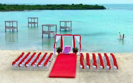 beach club wedding red carpet
